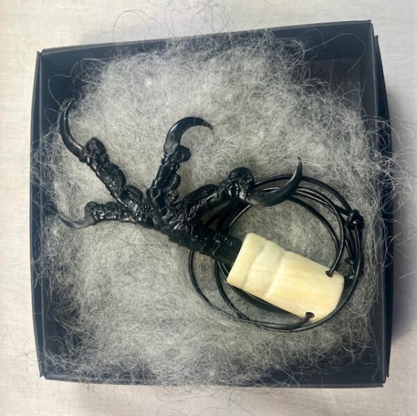 Real Raven Foot & Narwhal Tooth Necklace - Leather Cord - Image 7