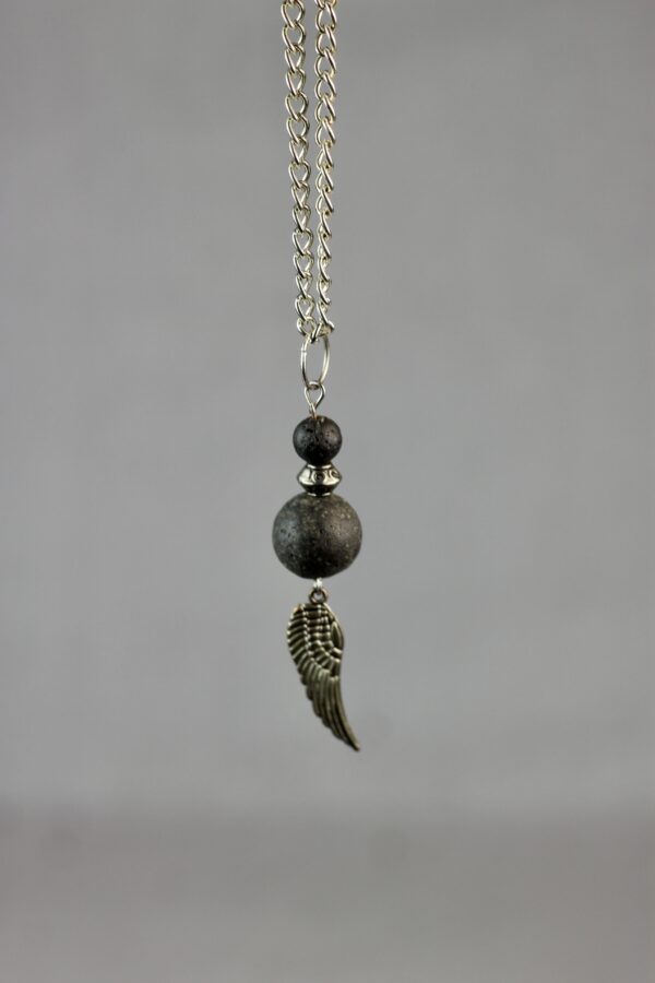 Lava stone necklace with silver-coloured wing charm - Image 2