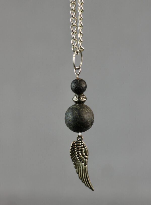 Lava stone necklace with silver-coloured wing charm - Image 3
