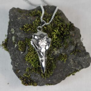 Silver coloured Raven skull necklace