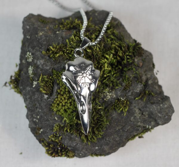 Silver coloured Raven skull necklace