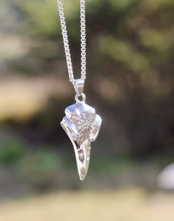 Silver coloured Raven skull necklace - Image 9